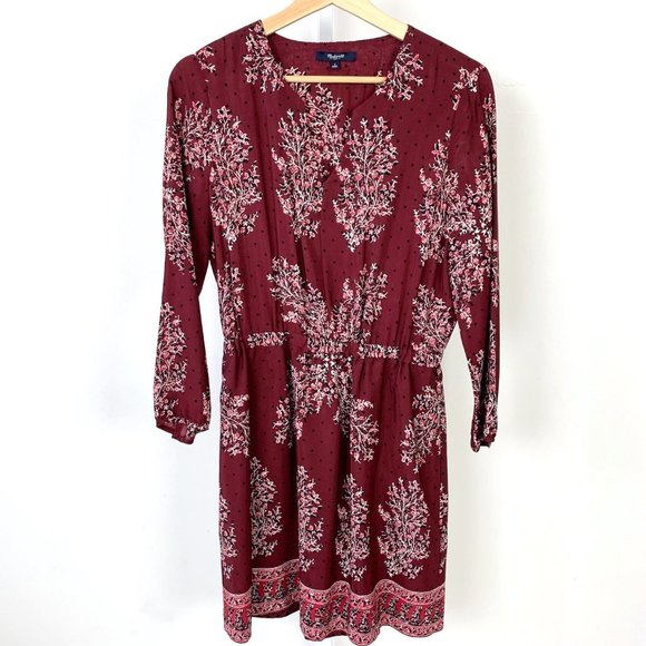 Madewell Dresses & Skirts - Madewell Silk Lassi Flower Dress Pockets Burgundy Red Floral Dot Print Size 4